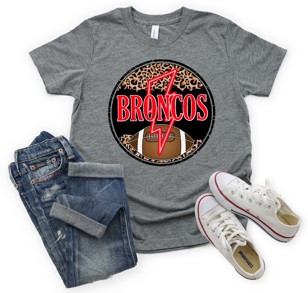 Broncos Red Neon Lightning Bolt In Leopard Circle