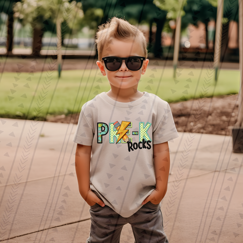 Pre-K Rocks Faux Embroidery Skateboards with Pencil & Lightning Bolt