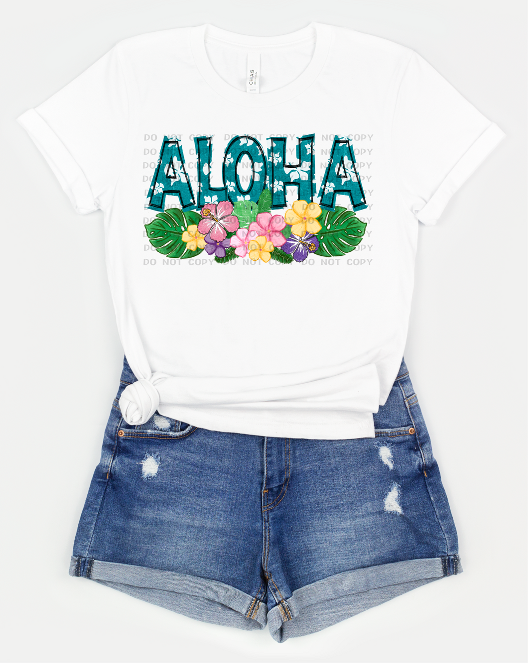 Aloha Teal With Flowers Transfer