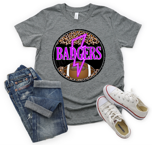 Badgers Purple Neon Lightning Bolt In Leopard Circle