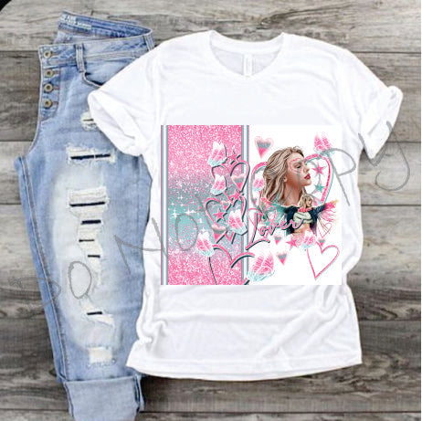 Lover Blondie With Half Pink and Blue Glitter Background