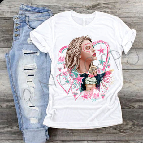 Blondie With Pink And Blue Glitter Hearts