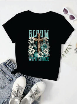 Bloom With Grace With Cross and Wildflowers Blue