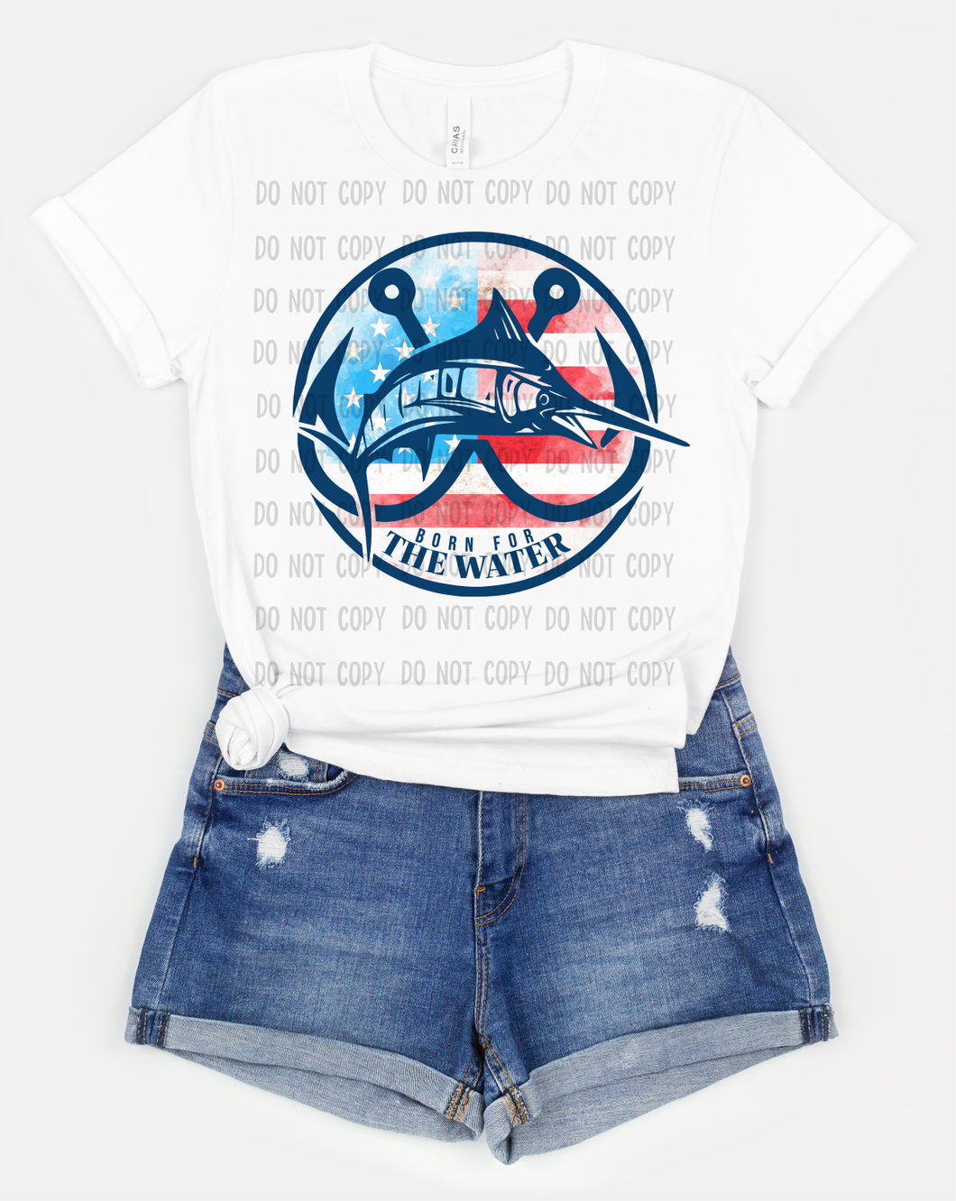 Born For The Water Patriotic Circle With Sailfish Transfer