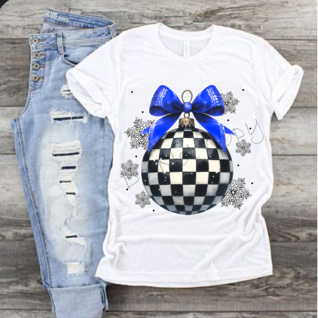 Checkered Ornament Blue Bow