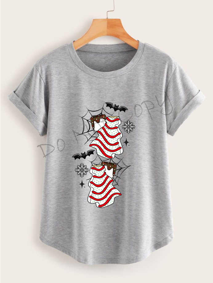 Christmas Tree Cakes With Bats and Spider Webs