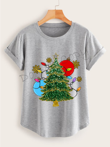 Christmas Tree, Ornaments, Lights, Gold Snowflakes