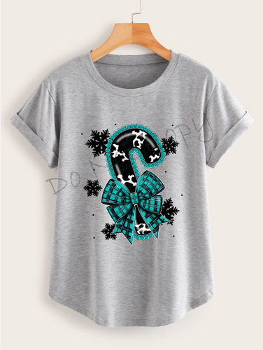 Cow print Candy Cane With Blue Bow