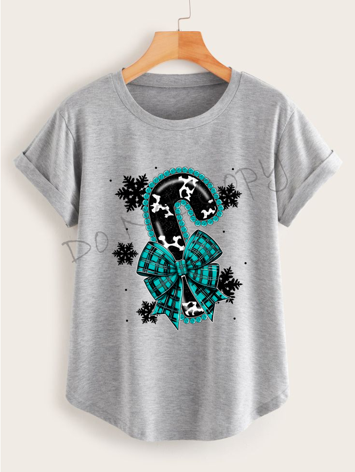 Cow print Candy Cane With Blue Bow