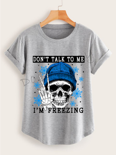 Don't Talk To Me I'm Freezing |Skeleton Holding Up A Peace Sign Wearing A Blue Hat