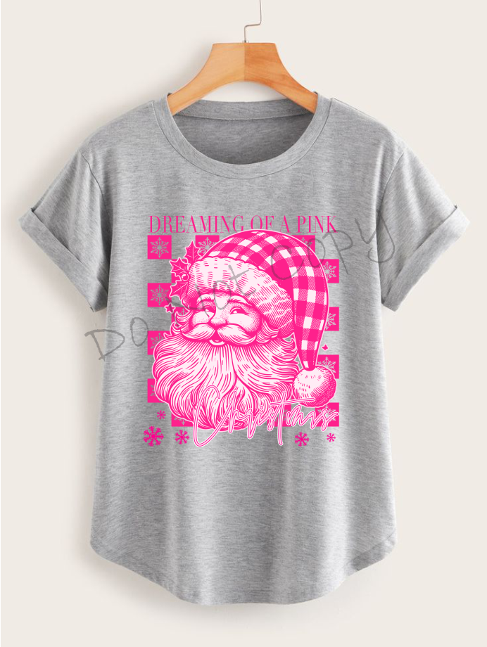 Dreaming Of A Pink Christmas |Pink Santa and Checkered Background