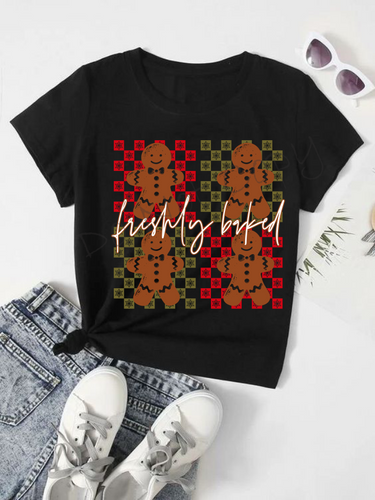 Freshly Baked |4 Gingerbreads With Green and Red Checkered Background