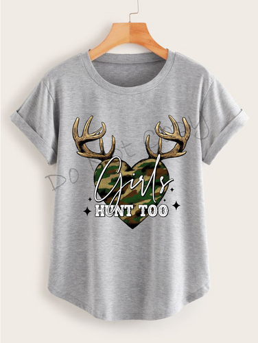 Girls Hunt Too |Camo Heart With Antlers