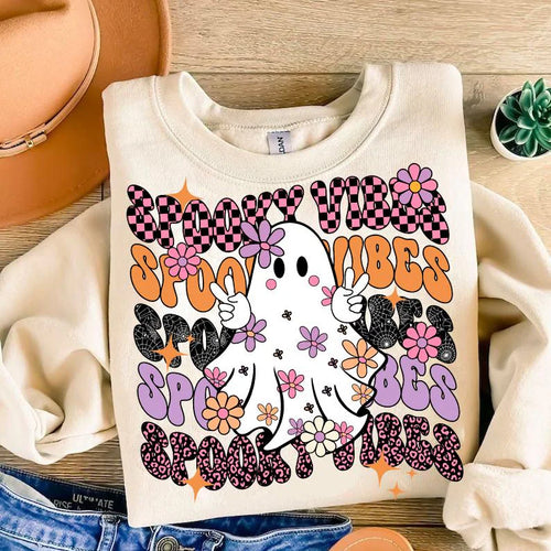 Spooky Vibes Purple, Orange & Black Stacked With Ghost