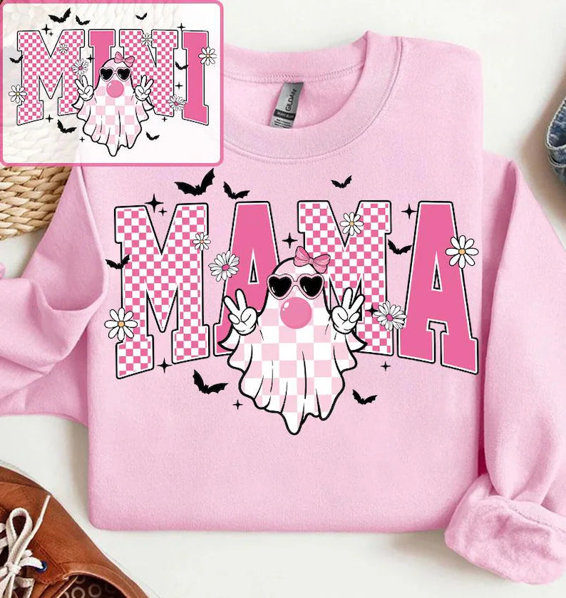 Mama Pink Checkered with Ghost Blowing Bubble