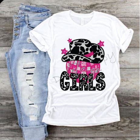 Let's Go Girls Cow Print Hat and Pink Disco Ball