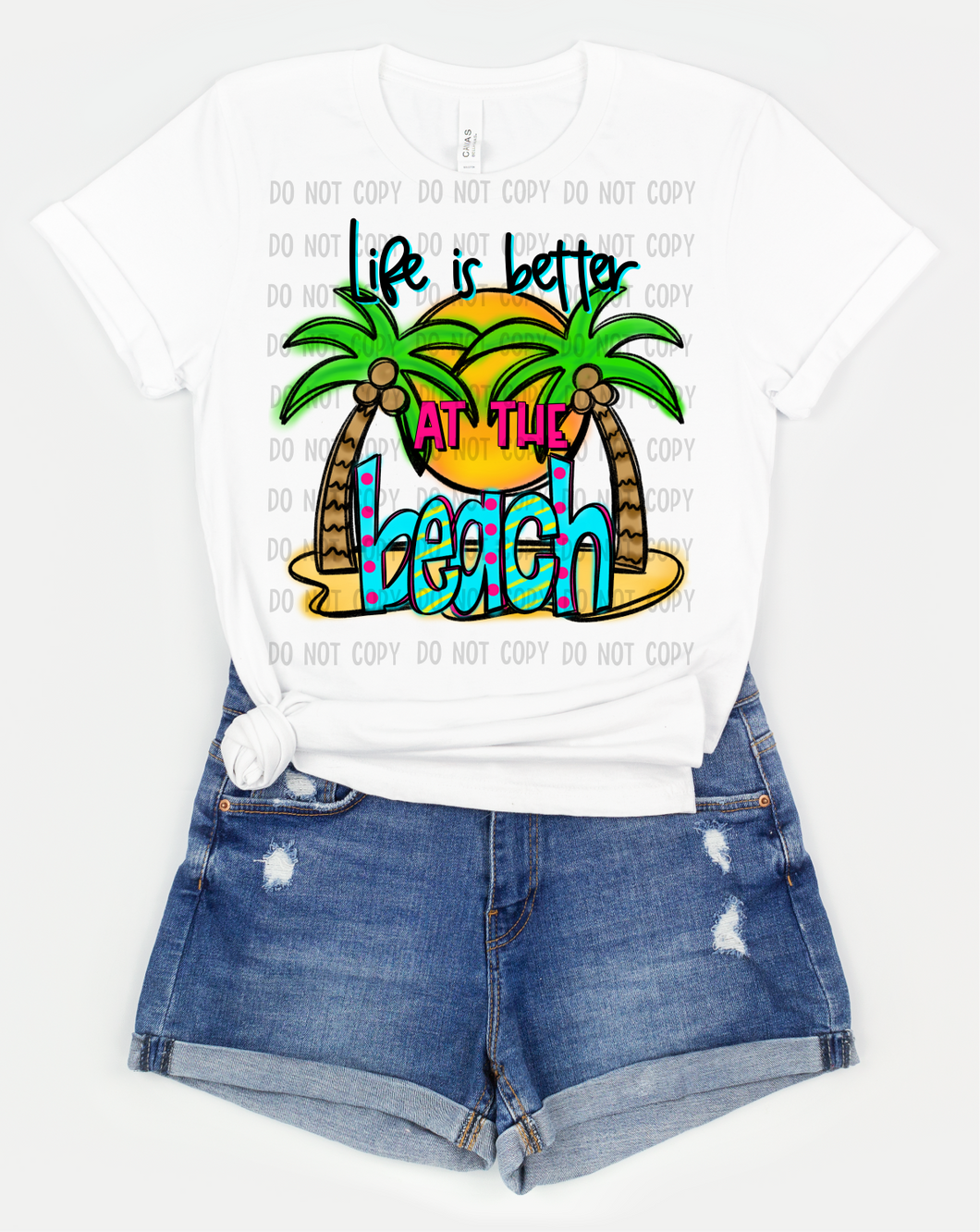 Life Is Better At The Beach Pink & Teal With Palm Trees Transfer