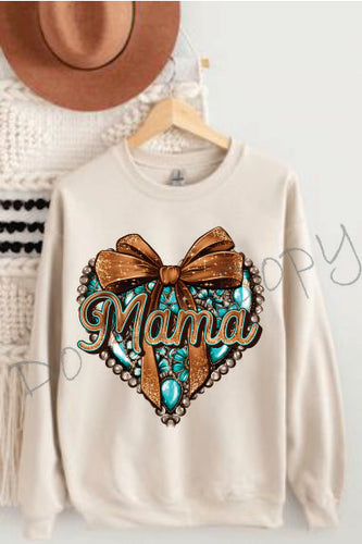 Mama Turquoise Heart With Bow