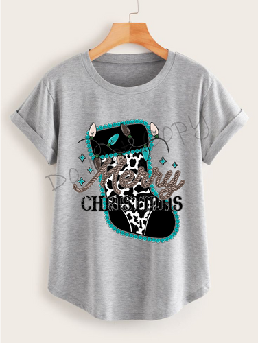 Merry Christmas |Cow Print Stocking |Lights