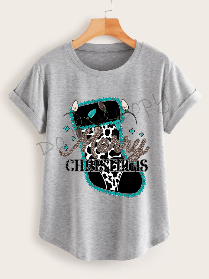 Merry Christmas |Cow Print Stocking |Lights