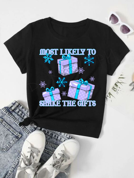 Most Likely To Shake The Gifts |Three Presents |Blue and Purple