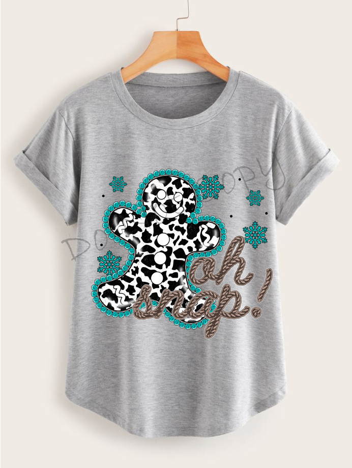 Oh Snap! |Cow Print Gingerbread with Blue Boarder |Blue Snowflakes