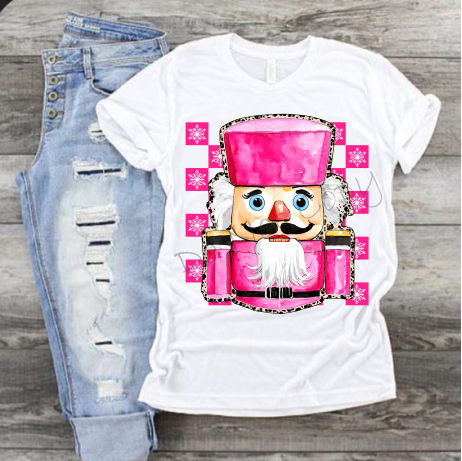 Pink Nutcracker with Cheetah Border and Pink Checkered Background