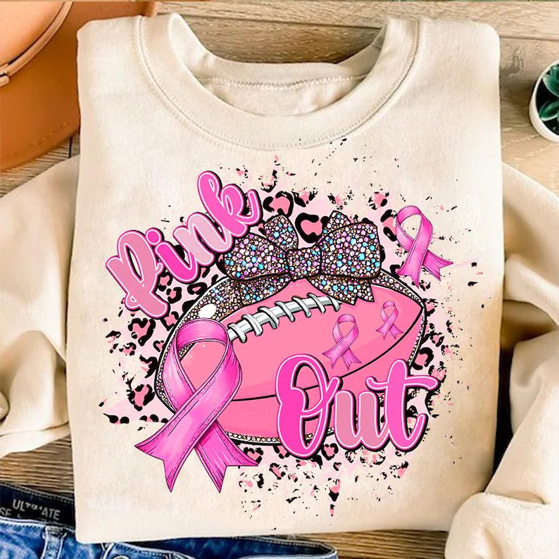 Pink Out Football with Rhinestone Bow