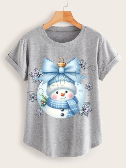 Snowman Ornament Blue Bow