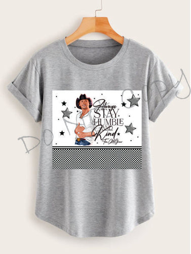 Stay Humble And Kind White Shirt Checkered On Bottom Half Of Background