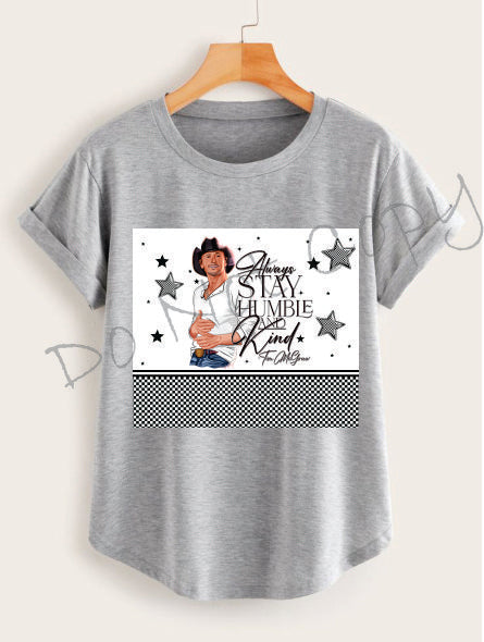 Stay Humble And Kind White Shirt Checkered On Bottom Half Of Background