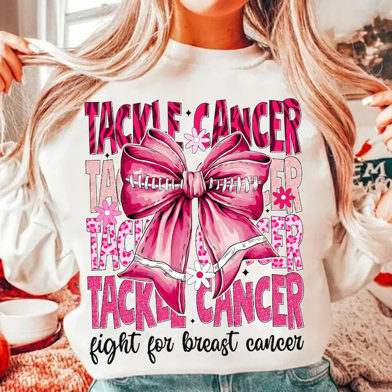 Tackle Cancer Stacked With Football Bow