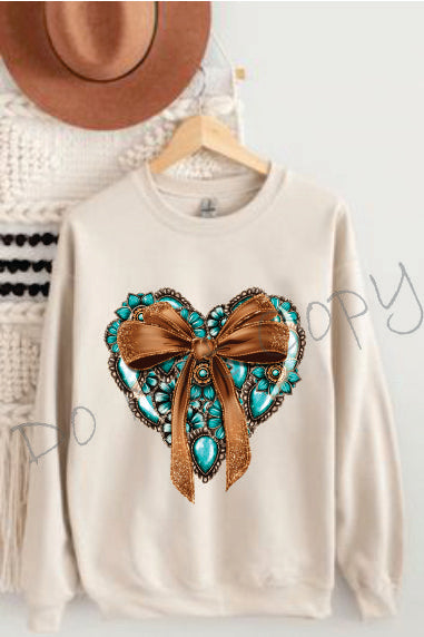 Turquoise Western Heart With Bow
