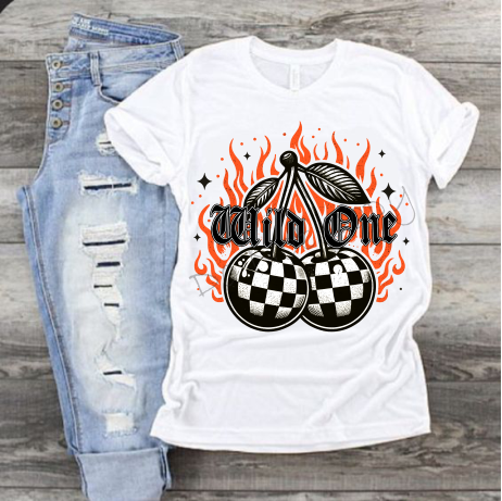 Wild One |Checkered Cherries and Fire Background