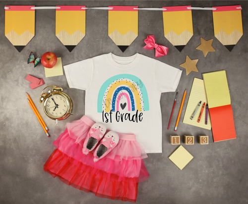 1st Grade Rainbow With Heart Transfer