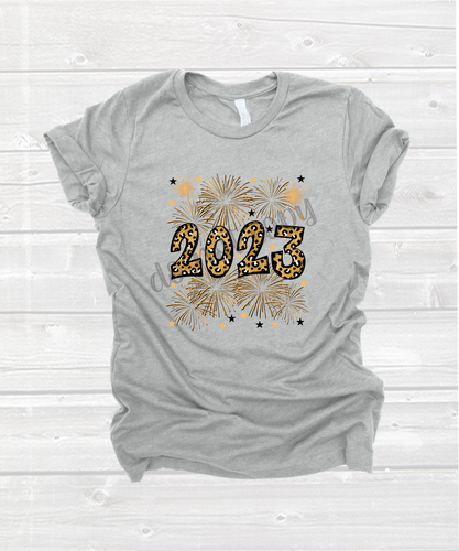 2023 Leopard With Fireworks Black and Gold Transfer