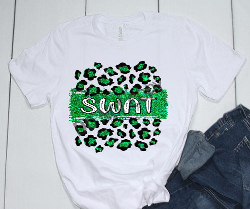 SWAT Green and White Leopard Glitter