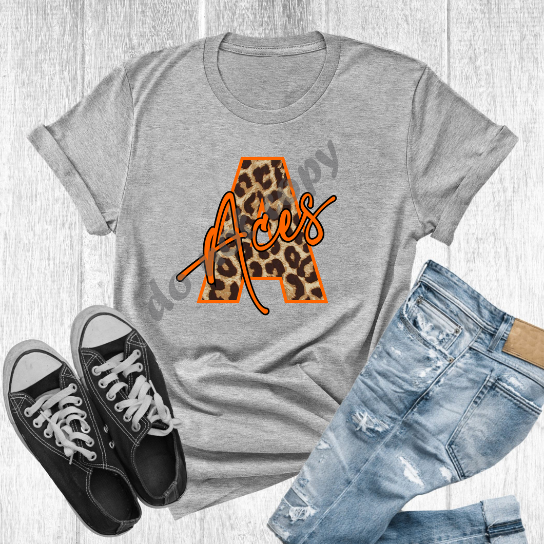 A Aces Orange & Black Leopard Letter