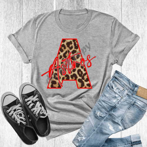 A Astros  Leopard Red & Grey Letter