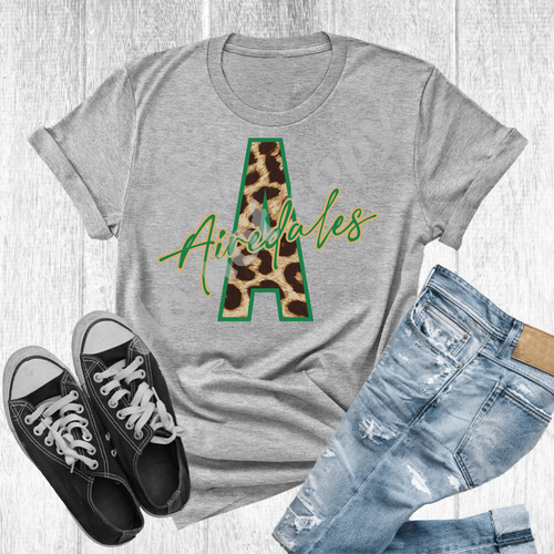 A Airedales Green & Gold Leopard Letter