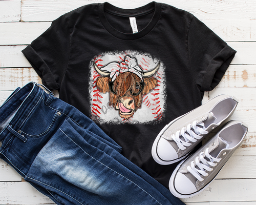 Highland Cow Baseball Transfer