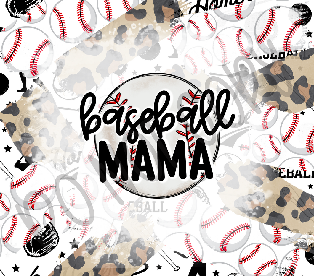 Baseball Mama Leopard & BaseBalls Brushstroke 20 oz Straight tumbler Sublimation Transfer