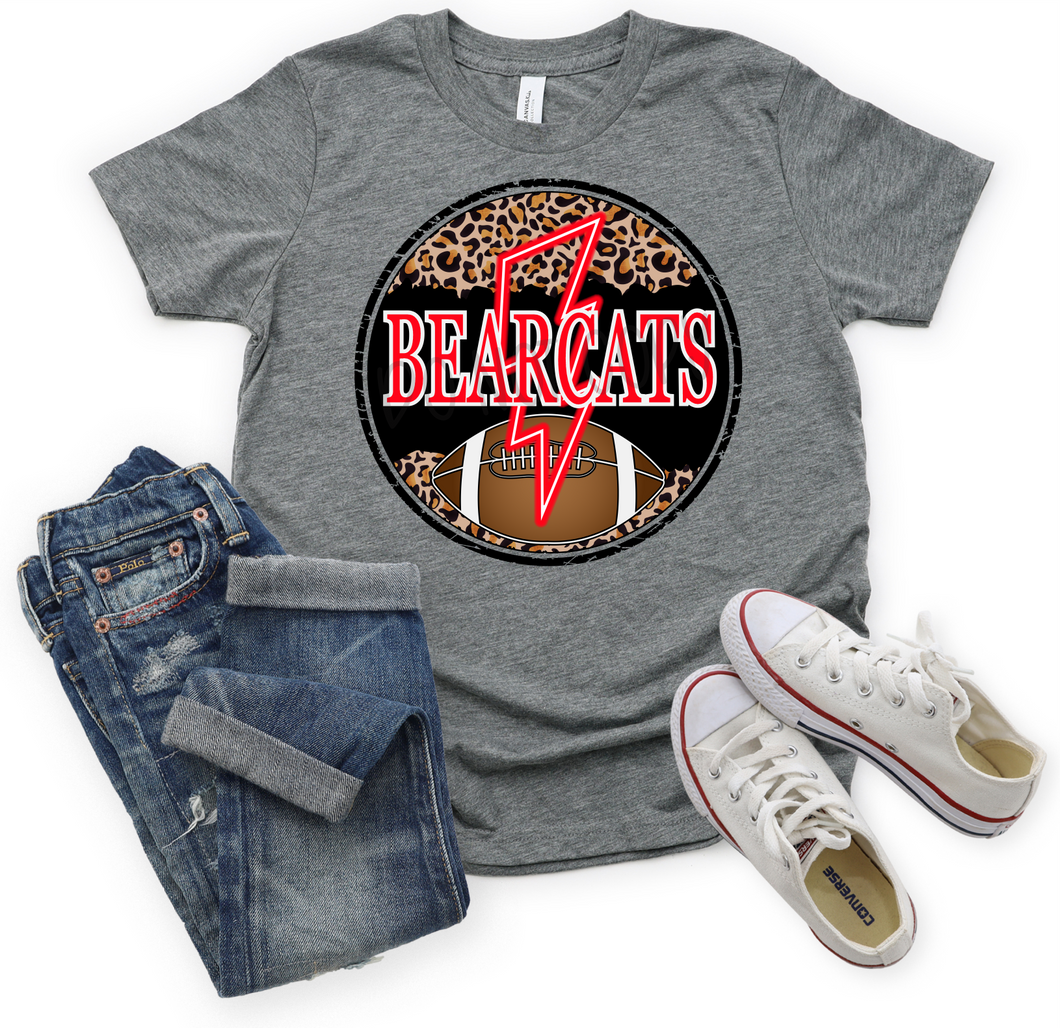 Bearcats Red & Black Football Cheetah Circle With Neon Lightning Bolt