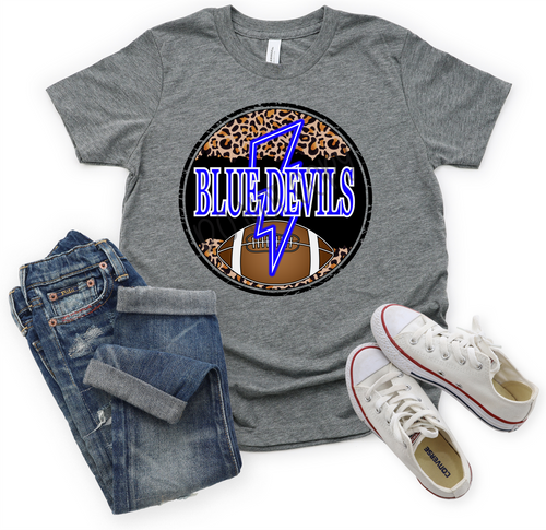 Blue Devils Blue & White Football Cheetah Circle With Neon Lightning Bolt