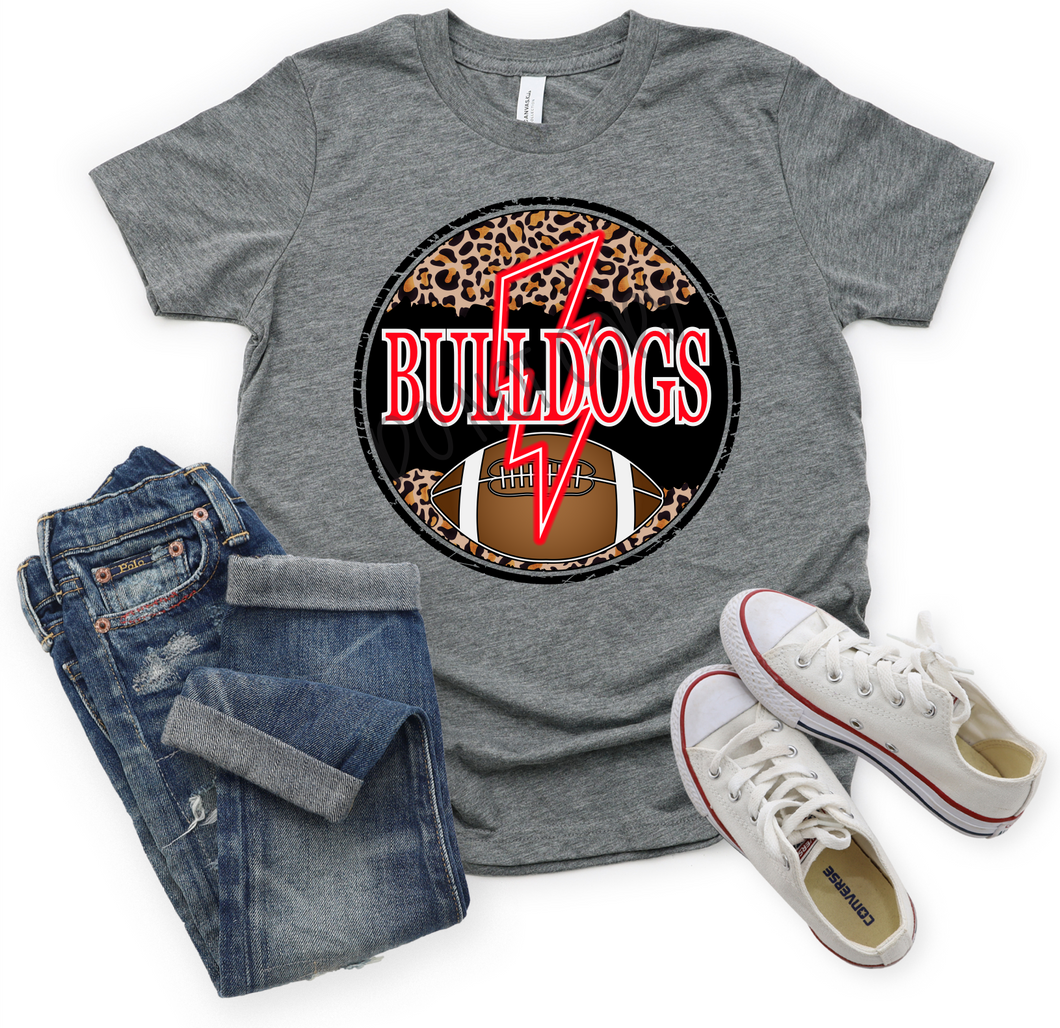 Bulldogs Red & Black Football Cheetah Circle With Neon Lightning Bolt