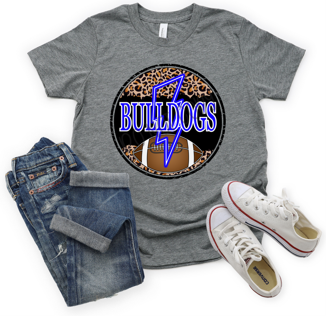 Bulldogs Royal And White Football Cheetah Circle With Neon Lightning Bolt