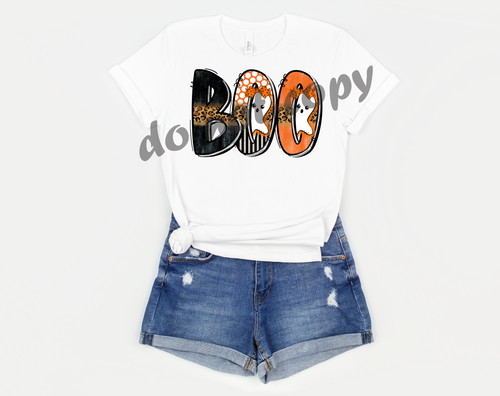 BOO Doodle Letter With Two Girl Ghost Transfer