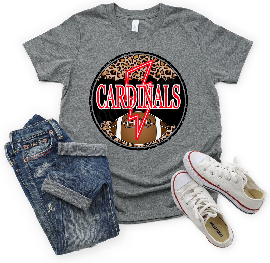 Cardinals Red, White & Black Football Cheetah Circle With Neon Lightning Bolt