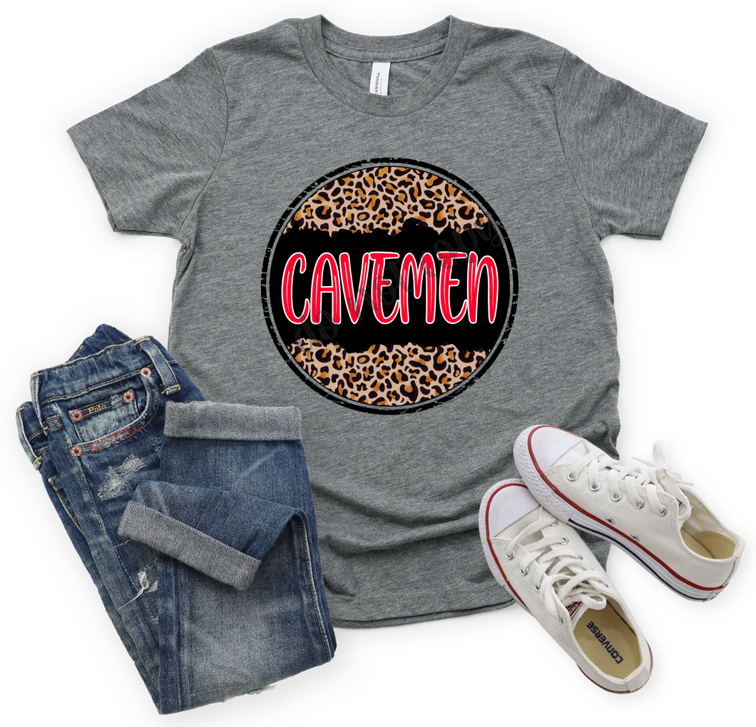 Cavemen Red In Black & Leopard Circle