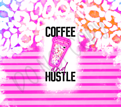 Coffee And Hustle Pink Stripes With Leopard 20 oz Straight tumbler Sublimation Transfer